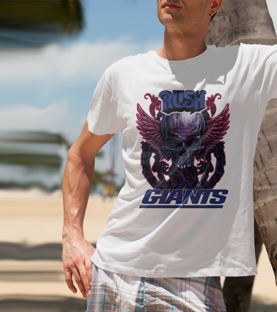 Rush New York Giants Skull With Wings And Chains T-Shirt