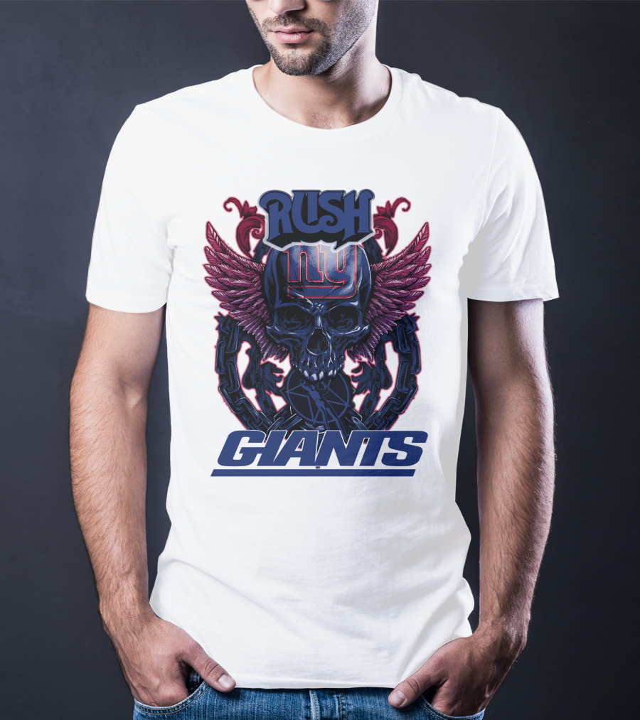 Rush New York Giants Skull With Wings And Chains T-Shirt