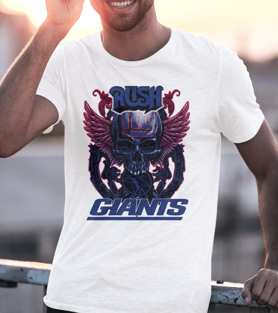 Rush New York Giants Skull With Wings And Chains T-Shirt