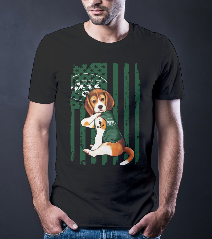 Beagle I Love Mom New York Jets Fan T-Shirt