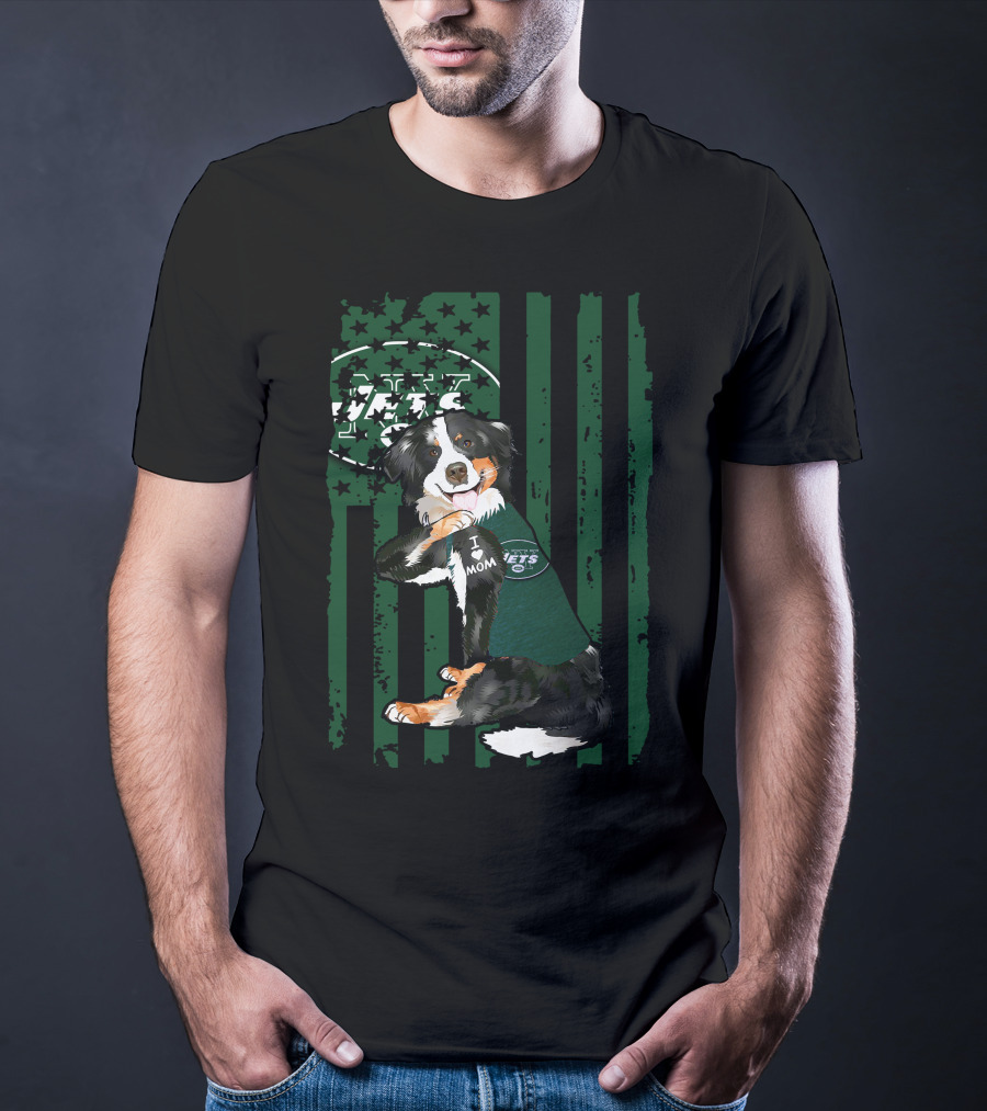 Border Collie I Love Mom New York Jets American Flag T-Shirt