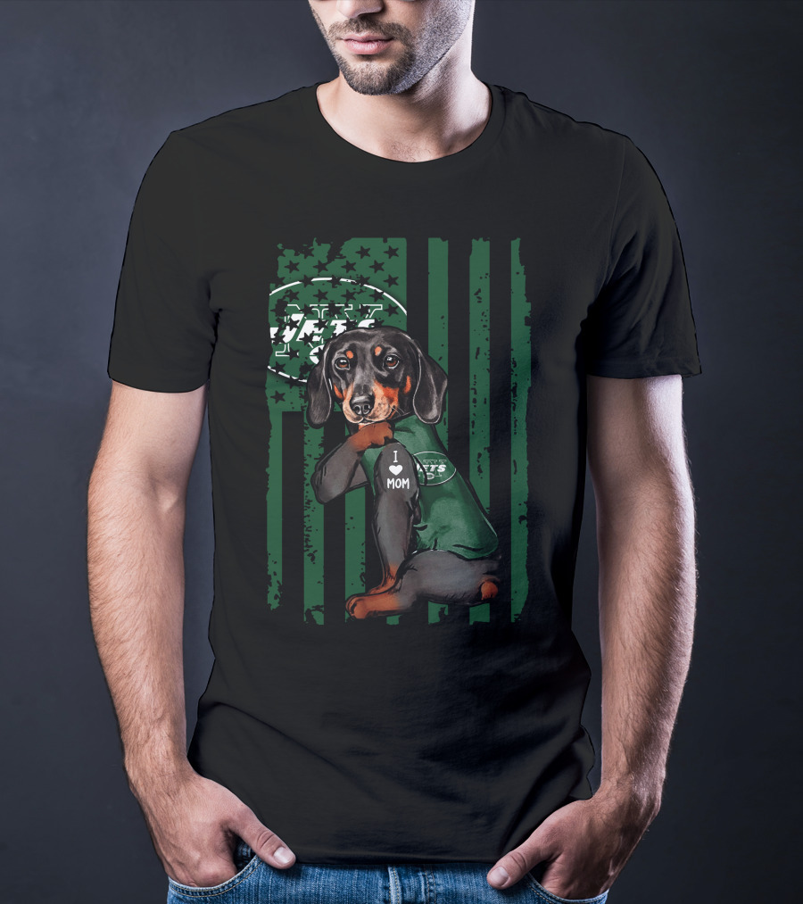 Dachshund I Love Mom New York Jets Football Fan T-Shirt