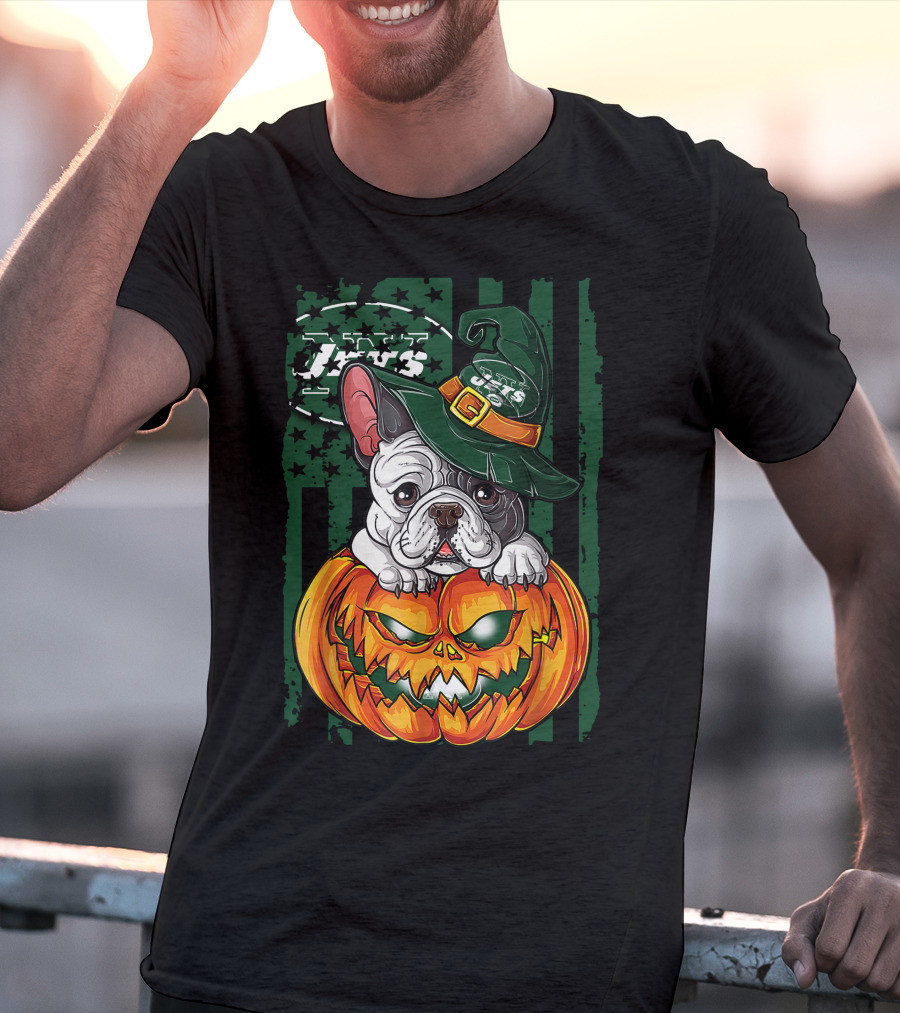 Hlw Bulldog New York Jets Halloween Pumpkin Wizard T-Shirt