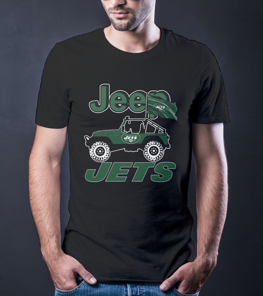 Jeep Jets New York Jets Logo With Jeep Illustration And Flag T-Shirt