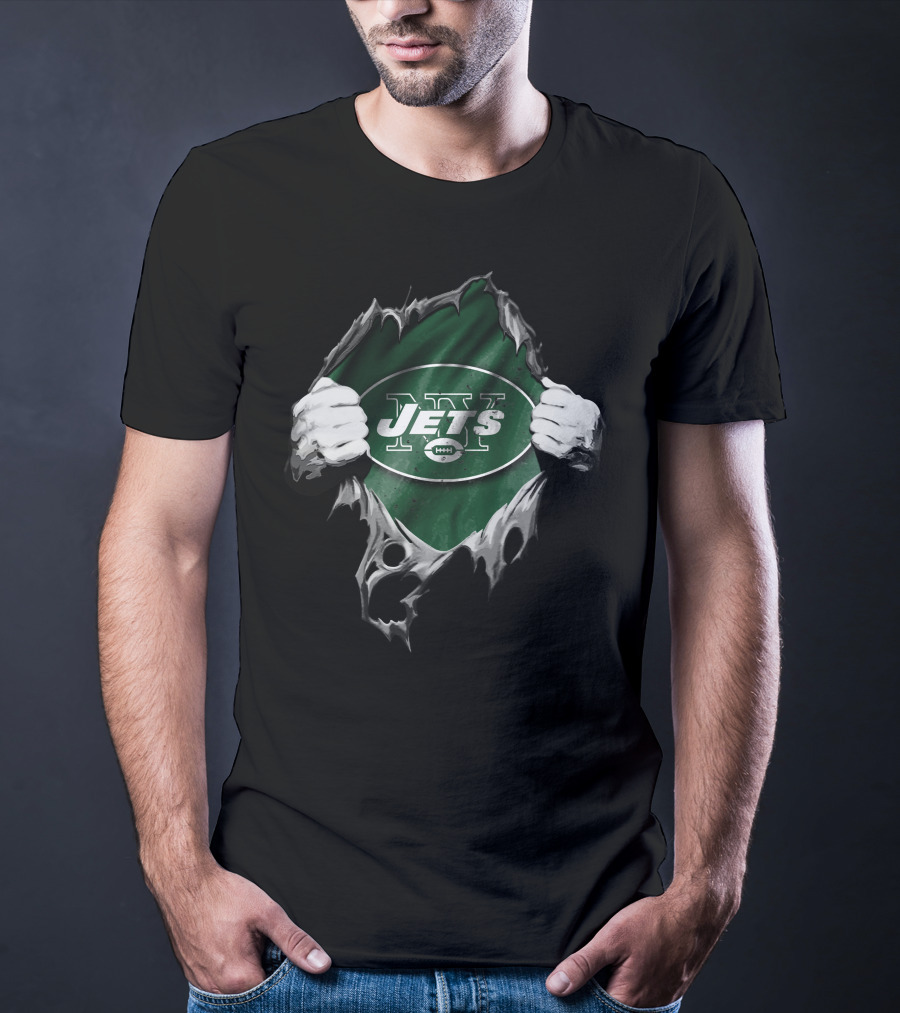 Torn V2 New York Jets Logo Hands Emerging From Rip T-Shirt