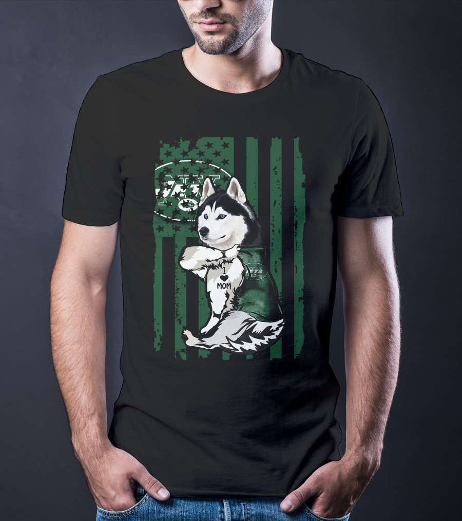 Siberian Husky I Love Mom New York Jets Fan Flag T-Shirt
