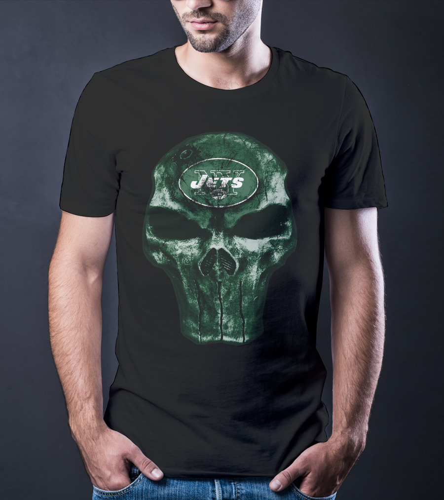 Skull V4 New York Jets Football Emblem T-Shirt