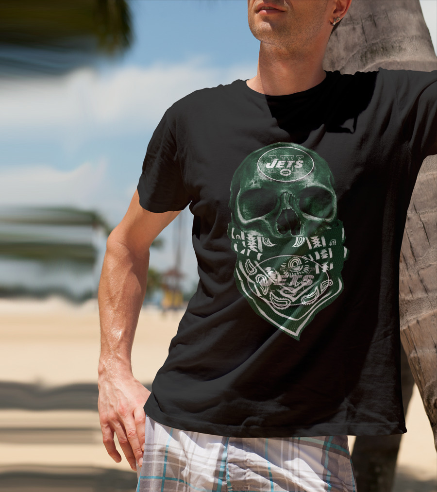 Skull V5 New York Jets Bandana Motif T-Shirt