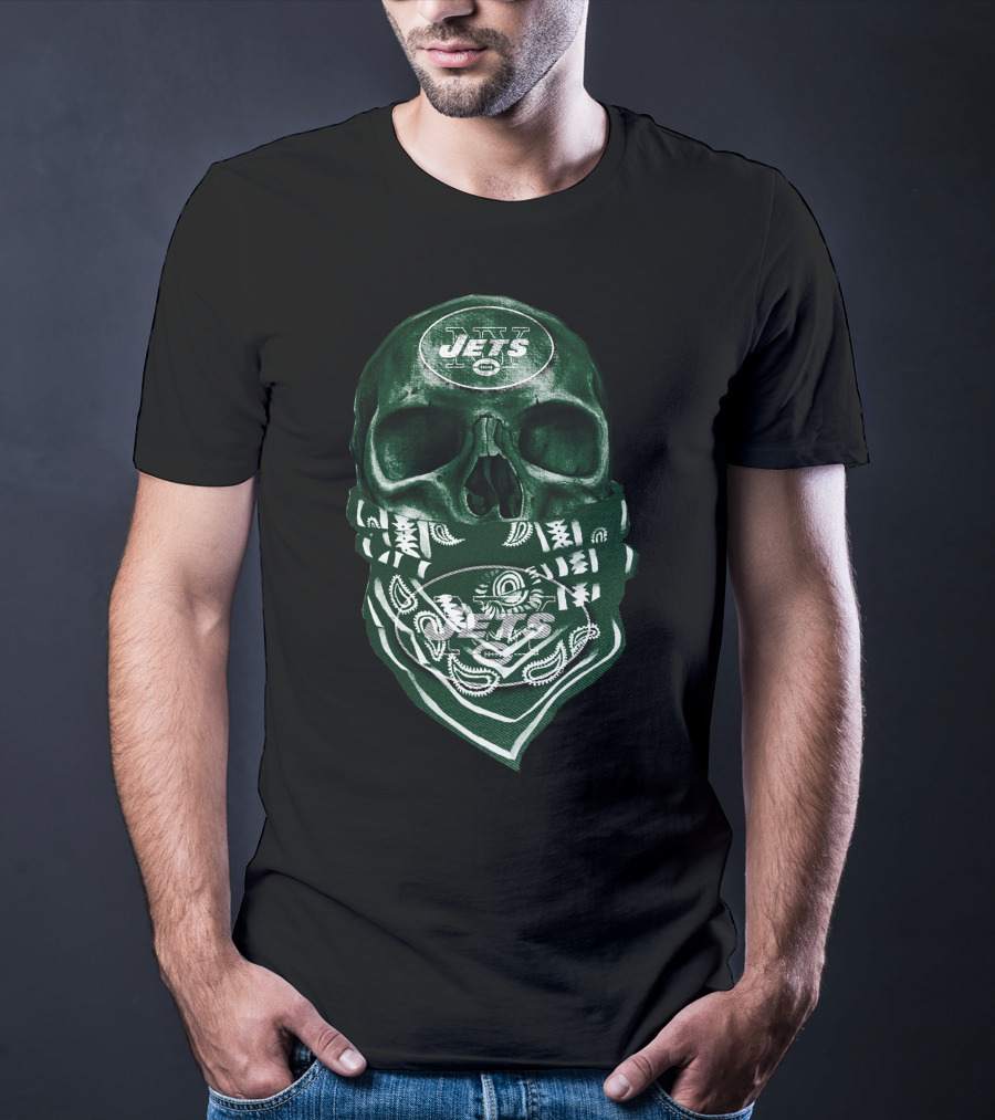 Skull V5 New York Jets Bandana Motif T-Shirt