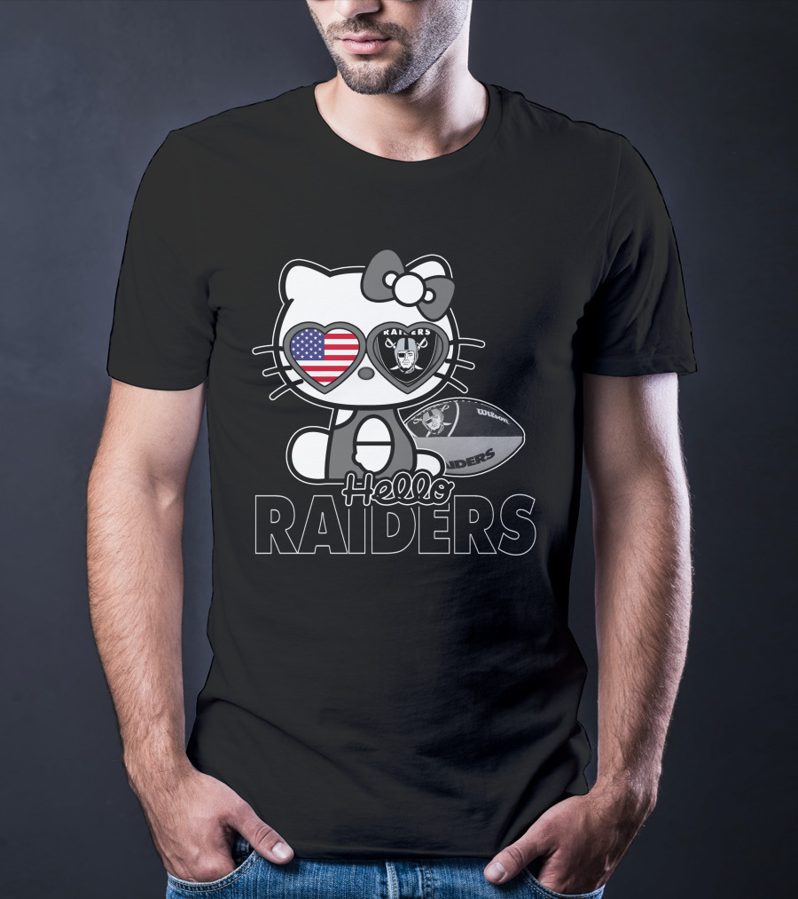 Hello Kitty Raiders American Flag Heart Glasses And Football T-Shirt