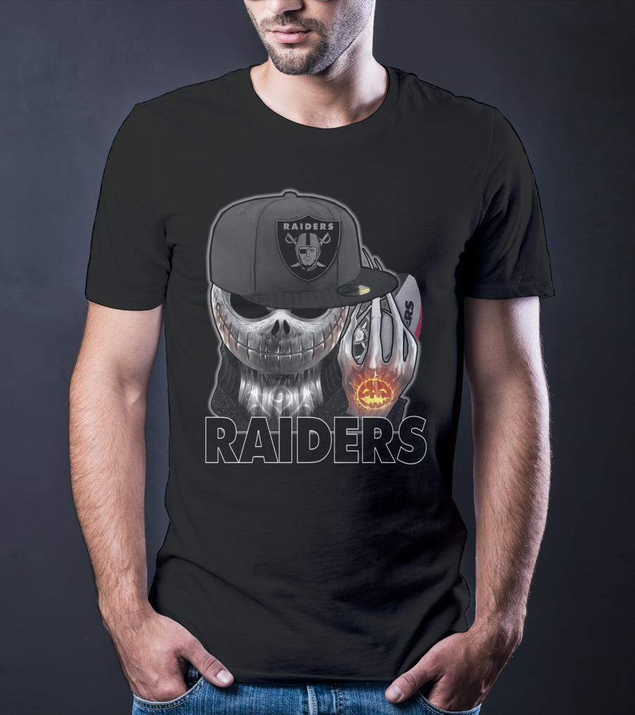 Jackskull Raiders Halloween Skull Holding Pumpkin T-Shirt