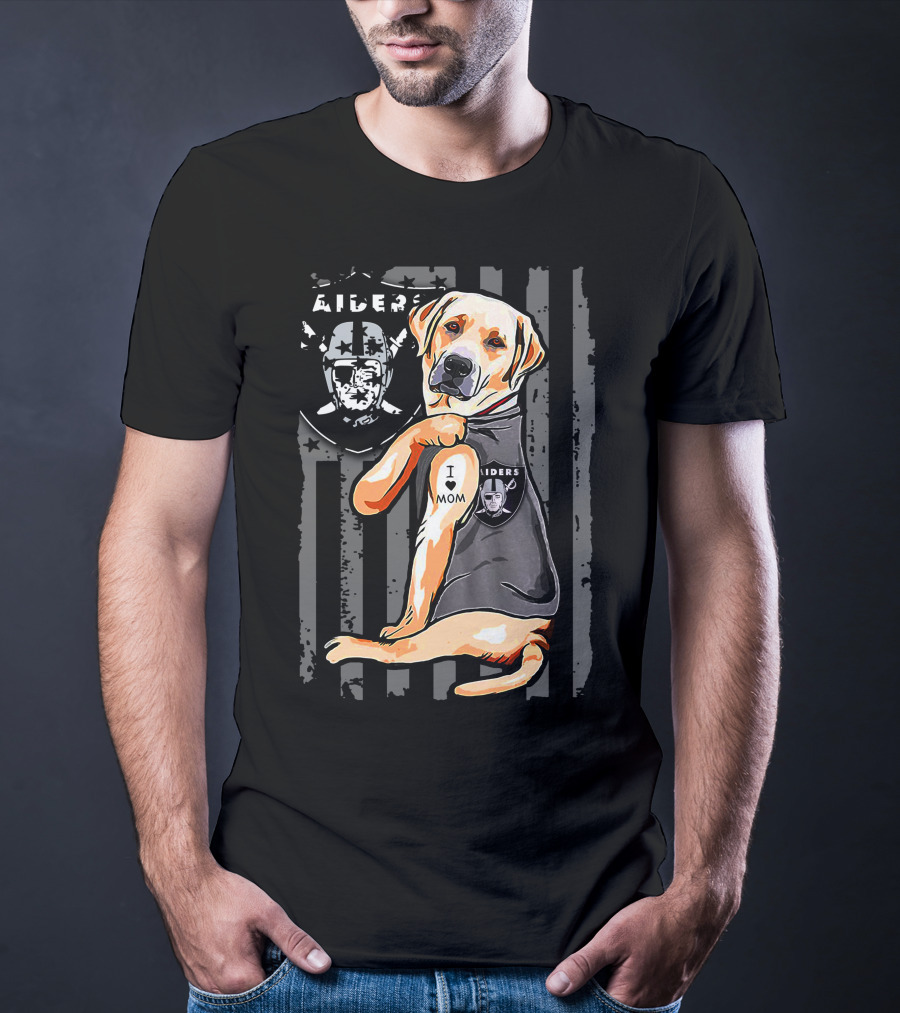 Labrador Retriever I Love Mom With Raiders Shield T-Shirt