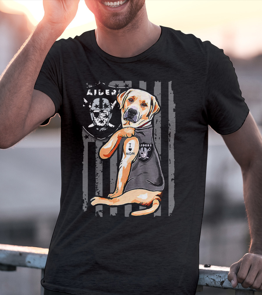 Labrador Retriever I Love Mom With Raiders Shield T-Shirt