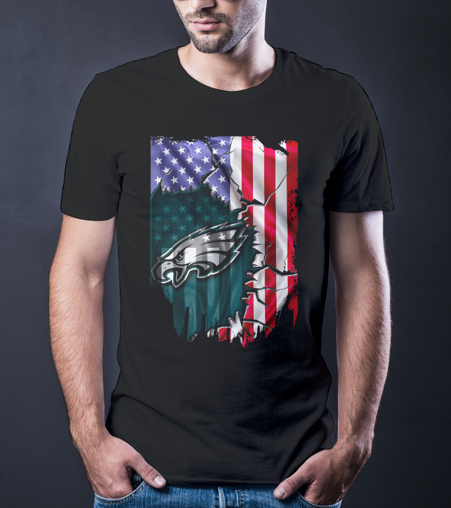 Philadelphia Eagles American Flag Ripped T-Shirt