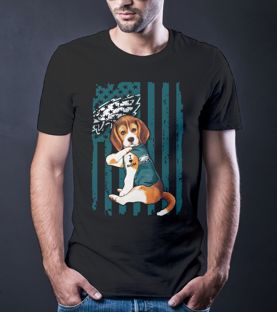 Beagle Philadelphia Eagles I Love Mom Dog Tattoo Pup T-Shirt