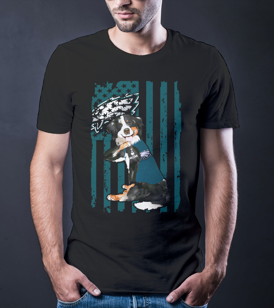 Border Collie I Love Mom Philadelphia Eagles Football Fan T-Shirt