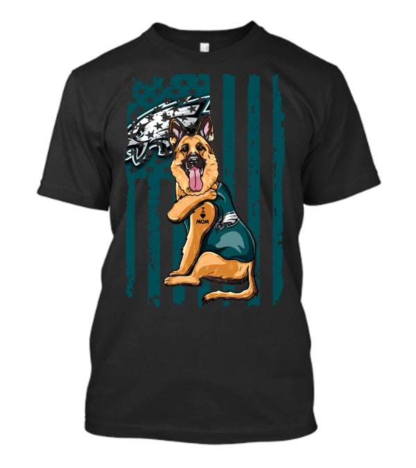 Philadelphia Eagles German Shepherd I Love Mom Football Fan Flag T-Shirt