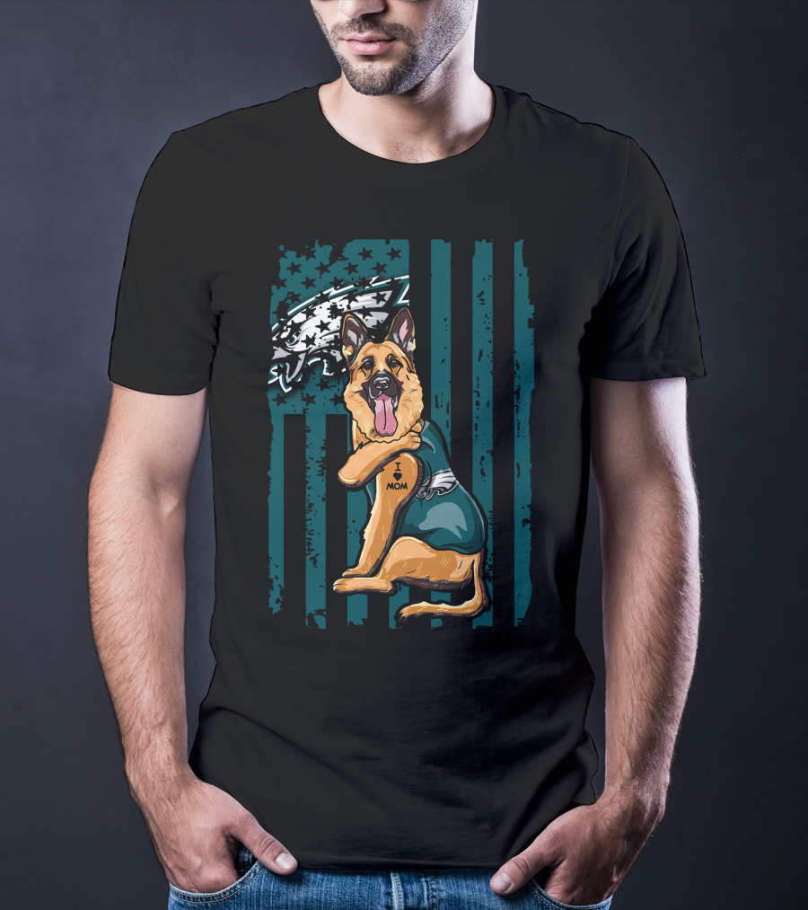 Philadelphia Eagles German Shepherd I Love Mom Football Fan Flag T-Shirt