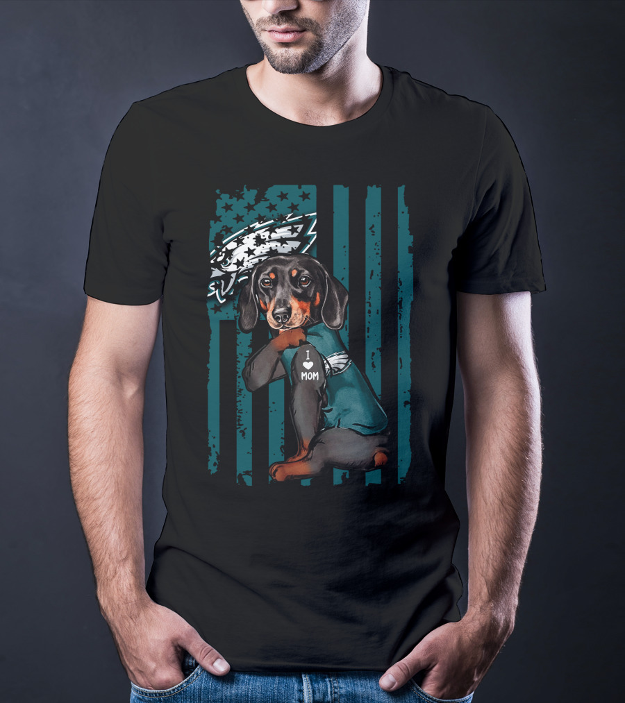 Dachshund I Love Mom Philadelphia Eagles Fan T-Shirt