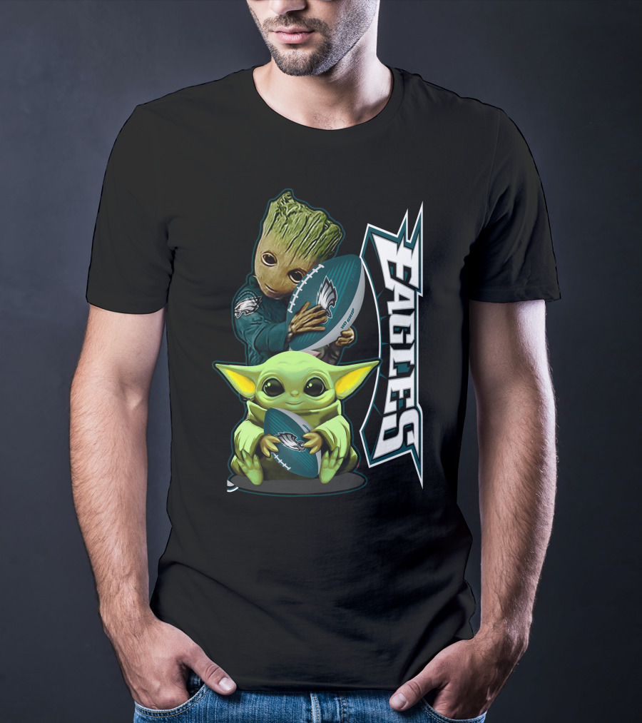 Grzd Philadelphia Eagles Groot Baby Yoda Football T-Shirt