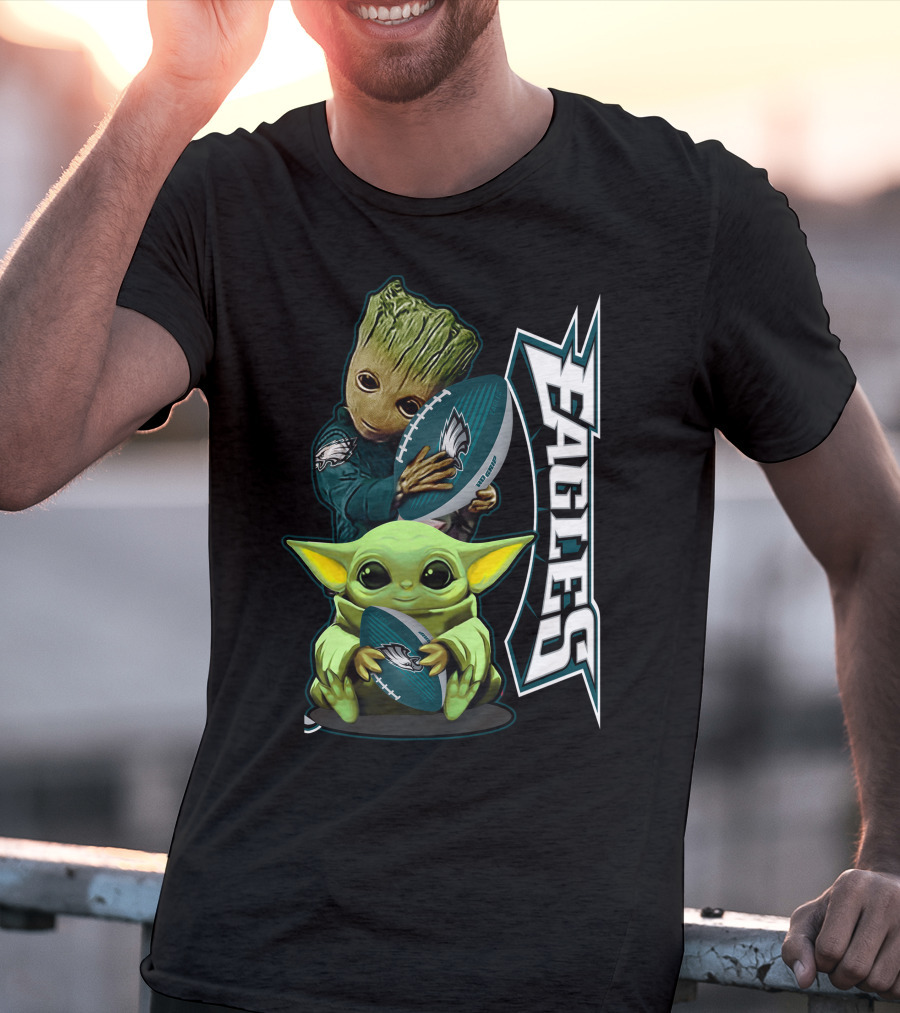 Grzd Philadelphia Eagles Groot Baby Yoda Football T-Shirt