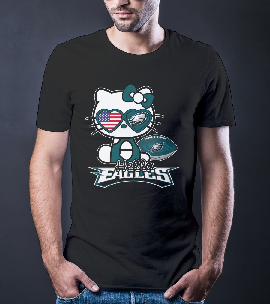 Hello Kitty Philadelphia Eagles Football USA Flag T-Shirt