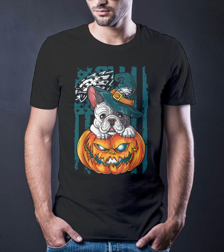 Hlw Bulldog Halloween Philadelphia Eagles Pumpkin T-Shirt