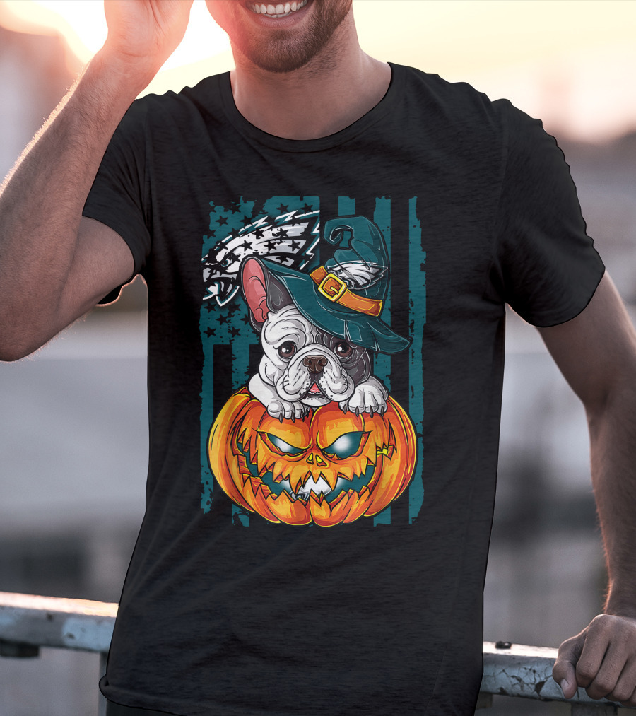 Hlw Bulldog Halloween Philadelphia Eagles Pumpkin T-Shirt