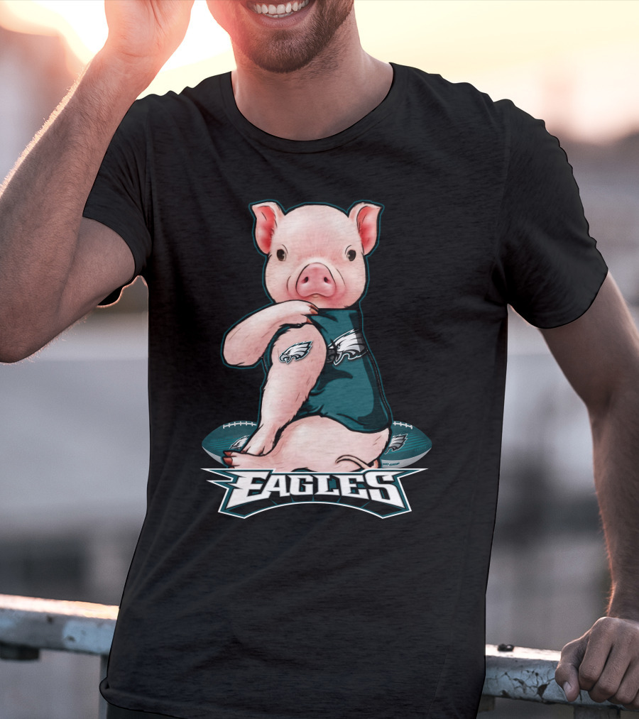 Pig Wearing Philadelphia Eagles Gear With Football And Eagles T-Shirt