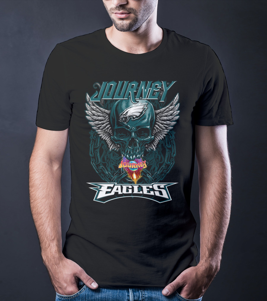 Journey Philadelphia Eagles Skull Wings Chain Football Fan T-Shirt
