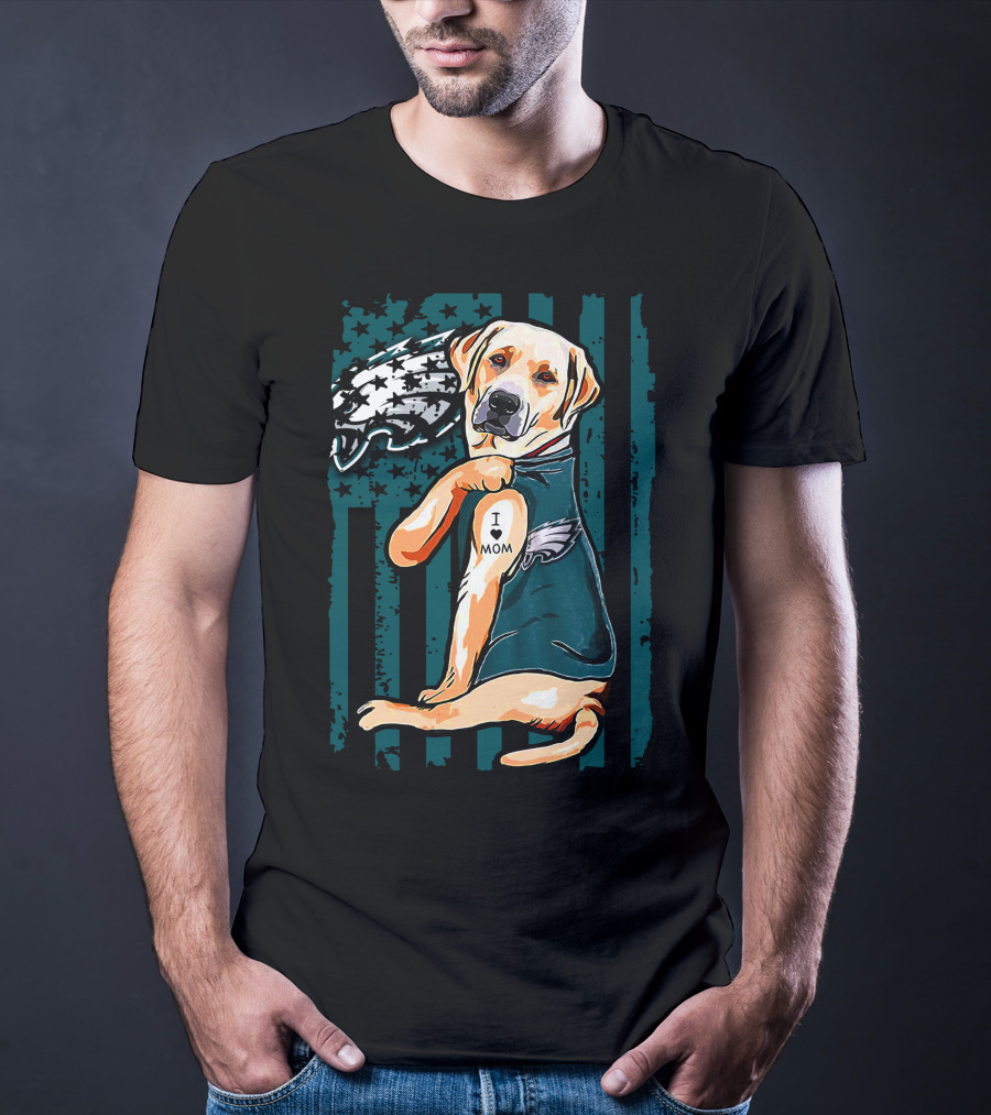 Philadelphia Eagles Labrador Retriever I Love Mom Tattoo T-Shirt