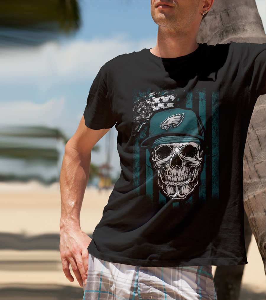 Philadelphia Eagles Skull Flag Hat T-Shirt