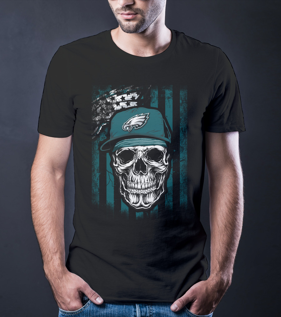 Philadelphia Eagles Skull Flag Hat T-Shirt