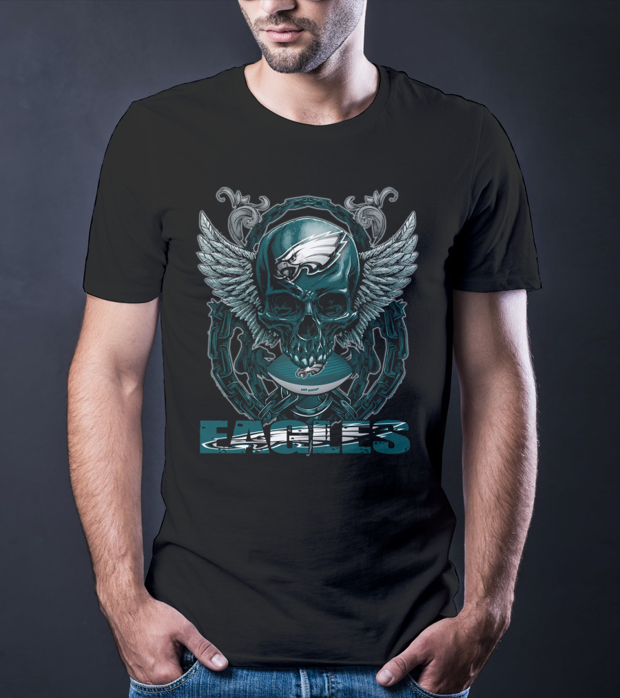 Philadelphia Eagles Skullfb Winged Skull Bold Eagles T-Shirt