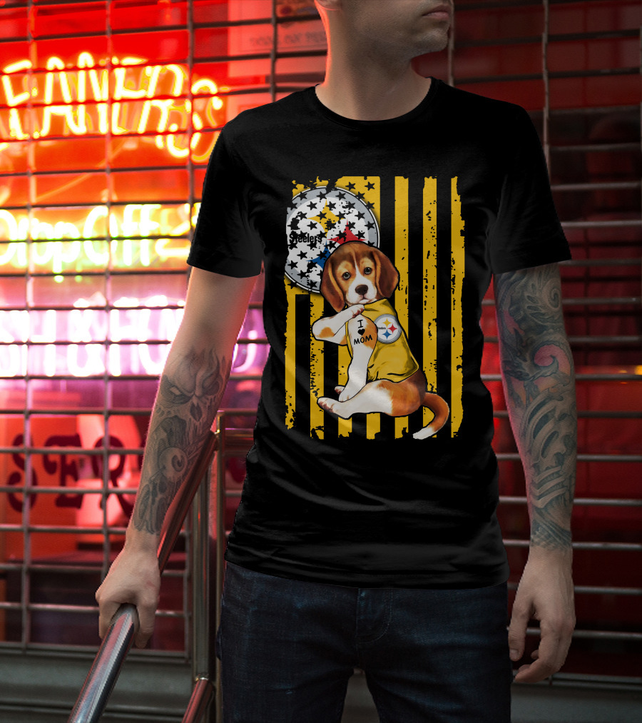 Beagle I Love Mom Pittsburgh Steelers T-Shirt