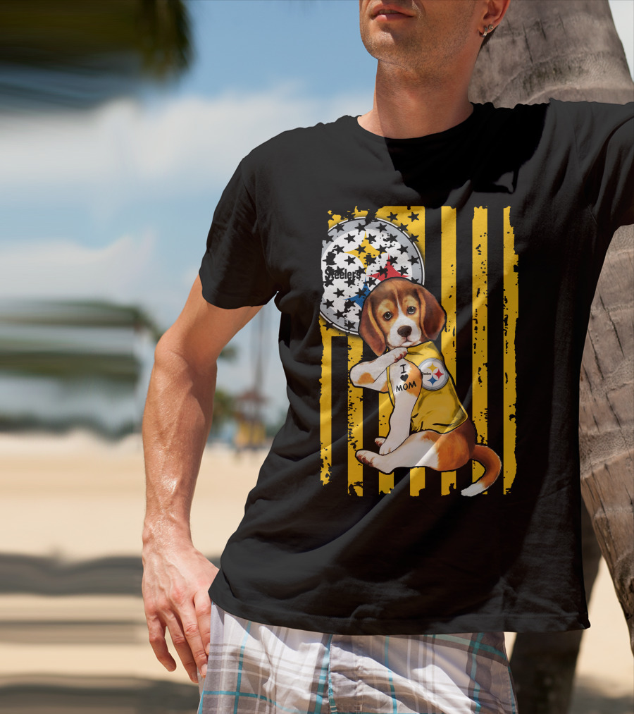 Beagle I Love Mom Pittsburgh Steelers T-Shirt