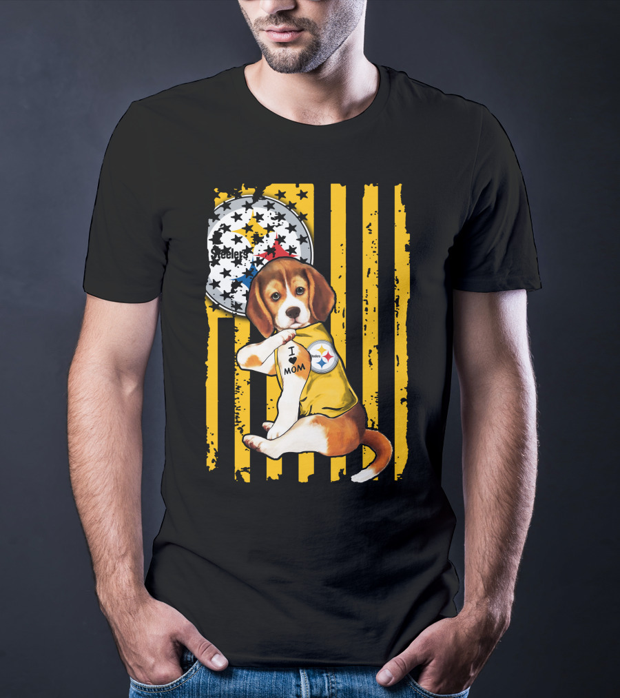 Beagle I Love Mom Pittsburgh Steelers T-Shirt