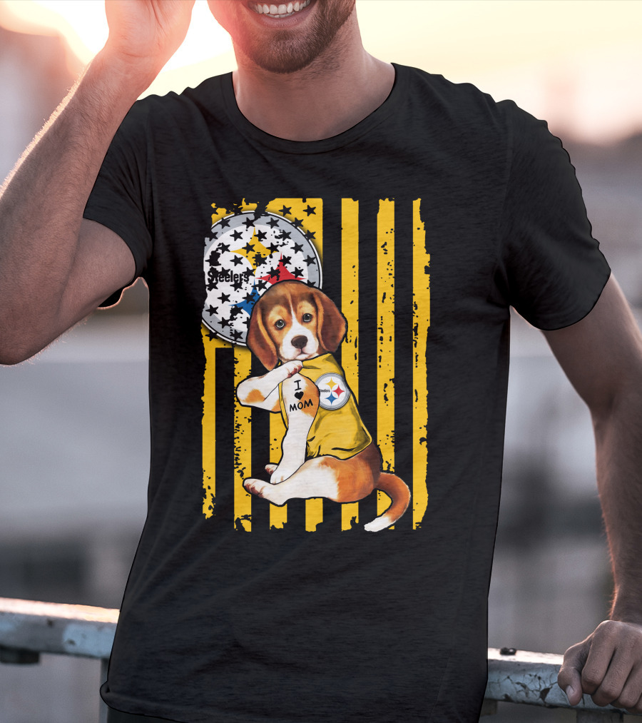 Beagle I Love Mom Pittsburgh Steelers T-Shirt