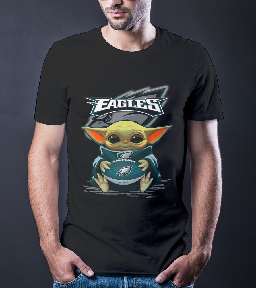 Eagles Baby Yoda Holding Philadelphia Football T-Shirt