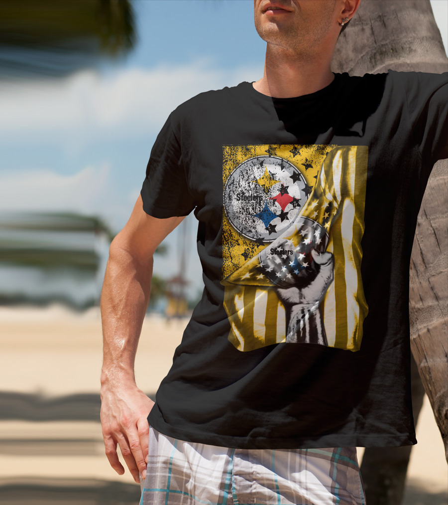 Steelers Logo Hand Yellow And Black Stripes Flag Pittsburgh Steelers T-Shirt