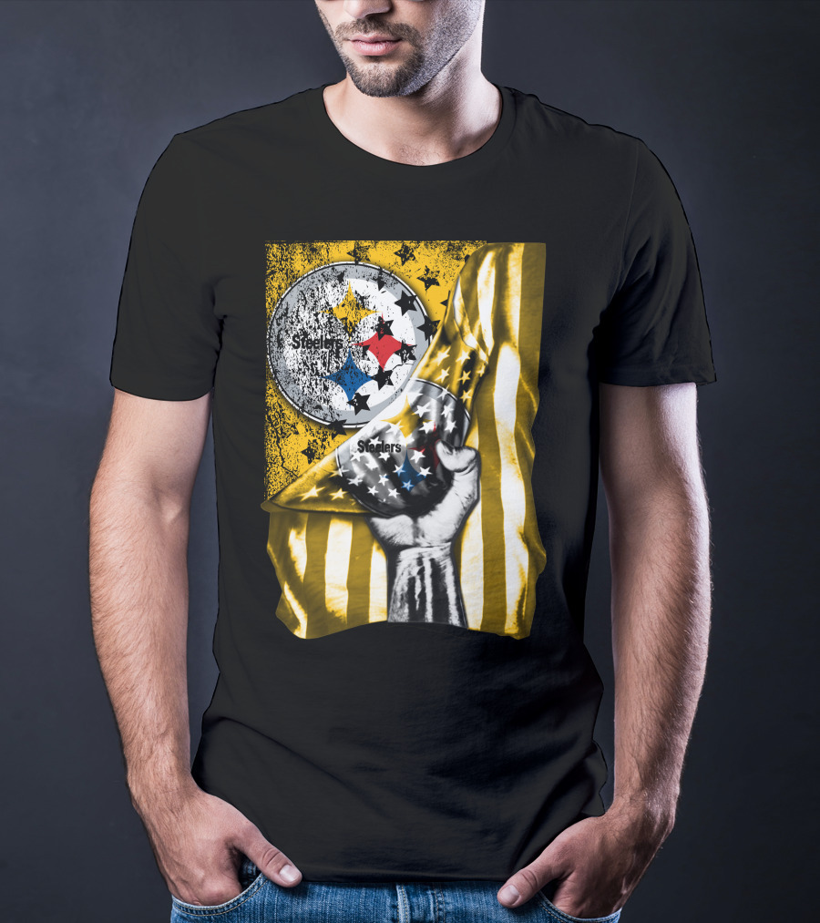 Steelers Logo Hand Yellow And Black Stripes Flag Pittsburgh Steelers T-Shirt