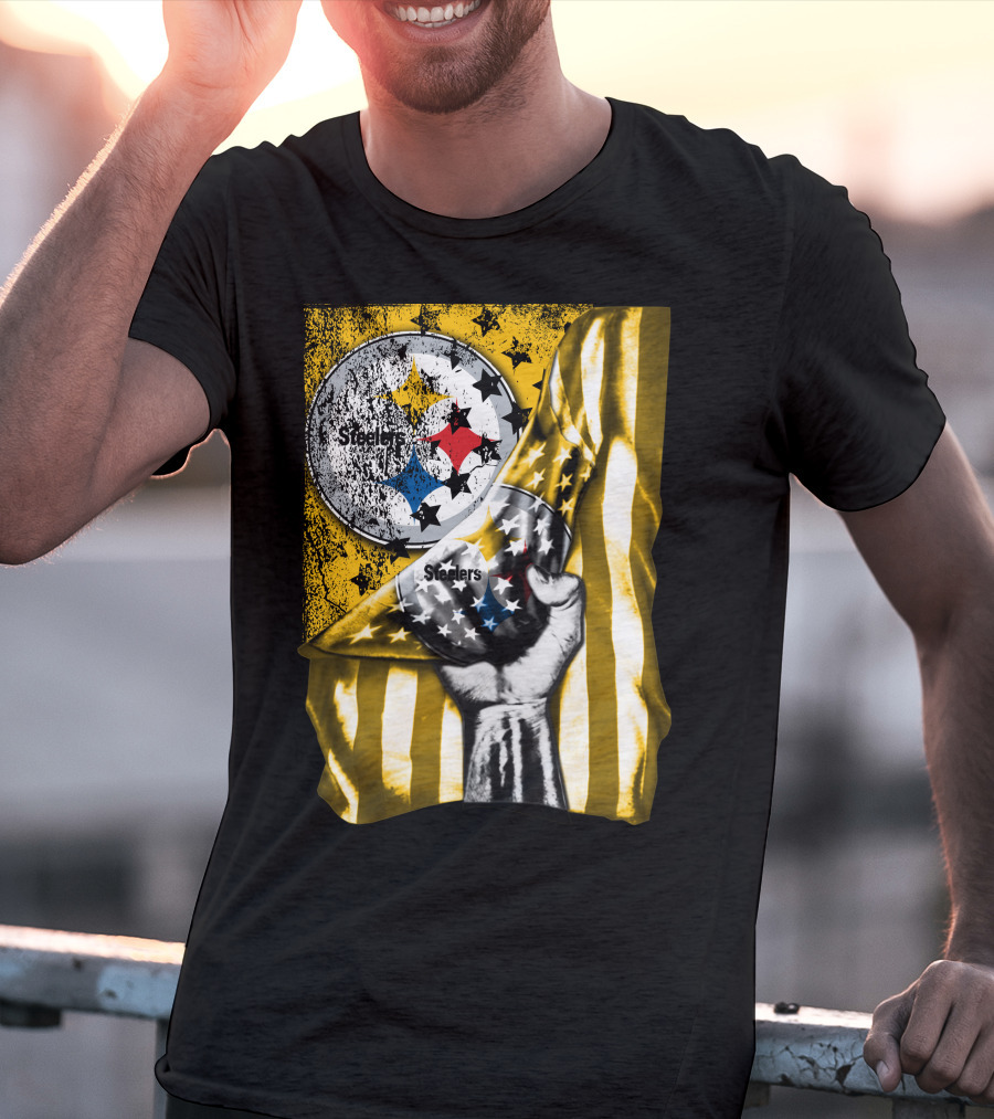 Steelers Logo Hand Yellow And Black Stripes Flag Pittsburgh Steelers T-Shirt