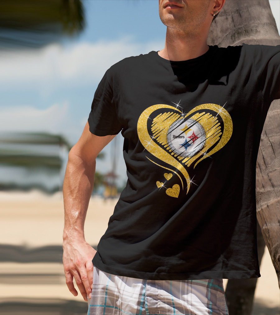 Pittsburgh Steelers Heart Diamond Sparkle T-Shirt