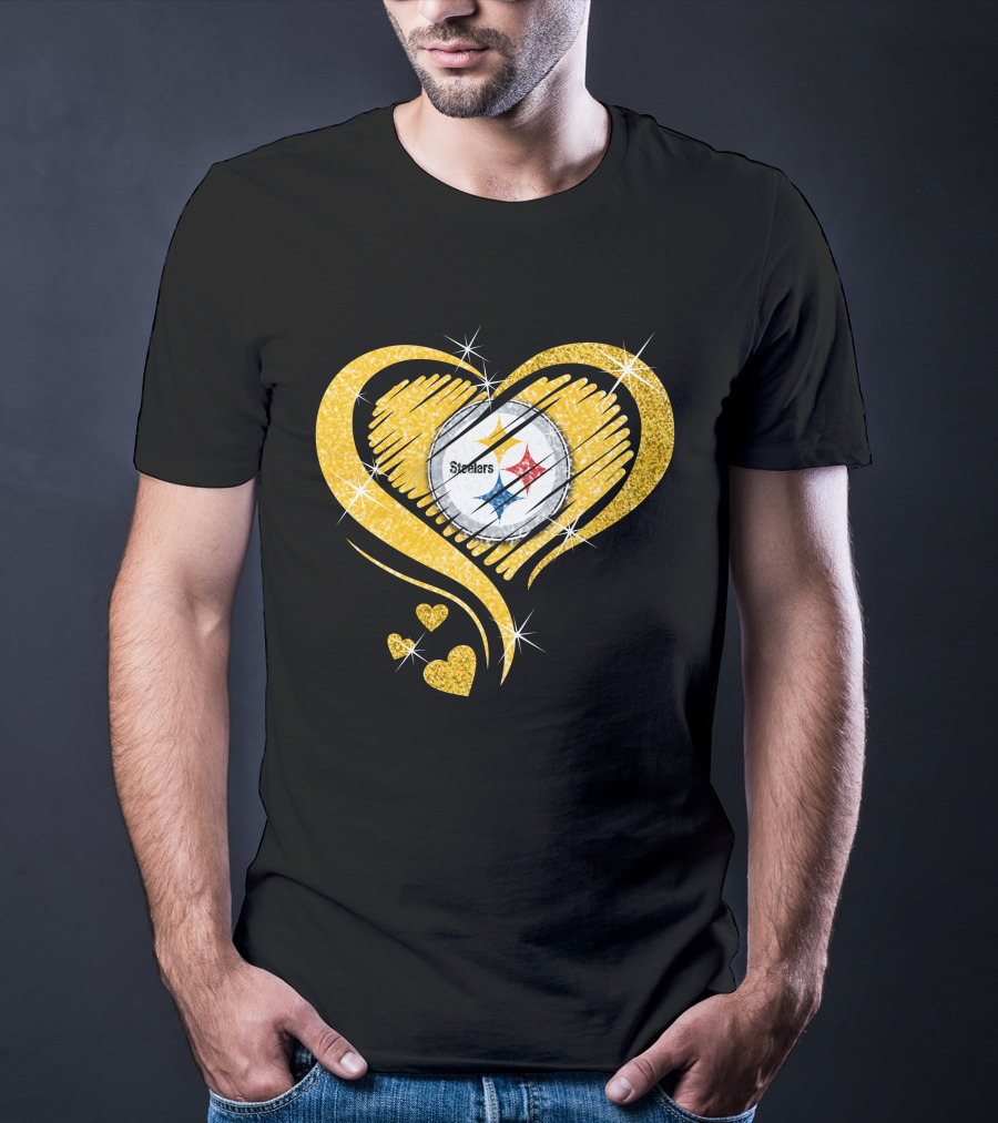 Pittsburgh Steelers Heart Diamond Sparkle T-Shirt