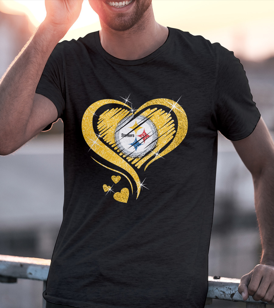 Pittsburgh Steelers Heart Diamond Sparkle T-Shirt