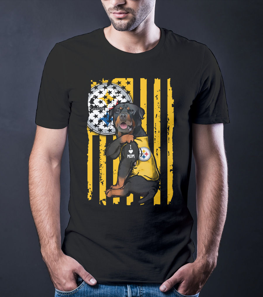 Rottweiler I Love Mom Pittsburgh Steelers Fan Stripes T-Shirt