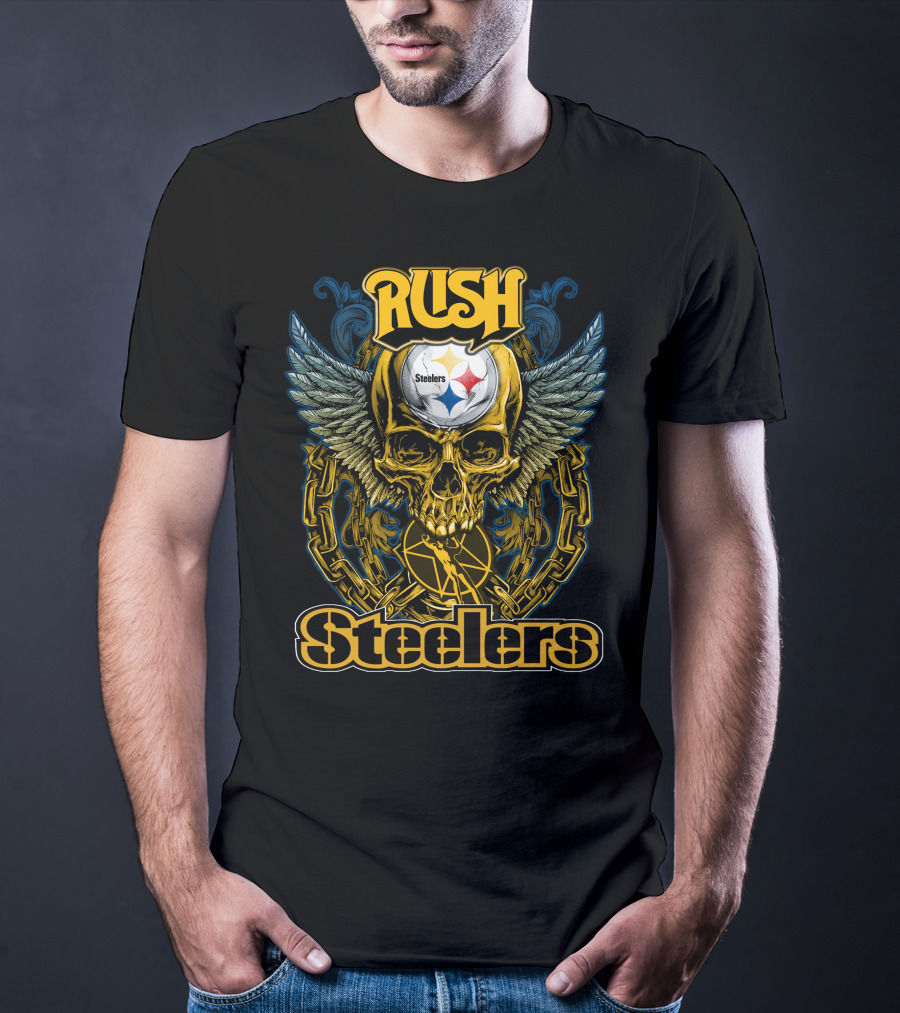 Rush Pittsburgh Steelers Skull Wings Chain T-Shirt