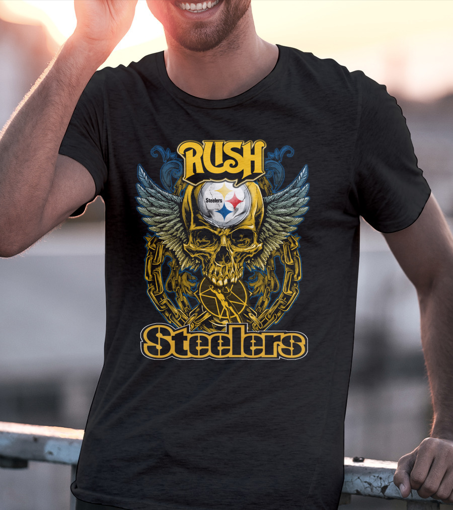 Rush Pittsburgh Steelers Skull Wings Chain T-Shirt