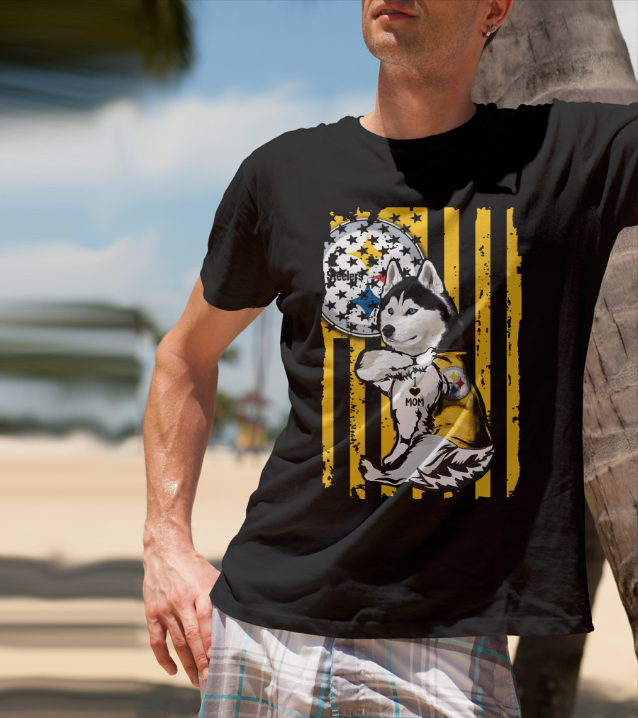 Siberian Husky Steelers Mom Fan Art With Pittsburgh Colors T-Shirt