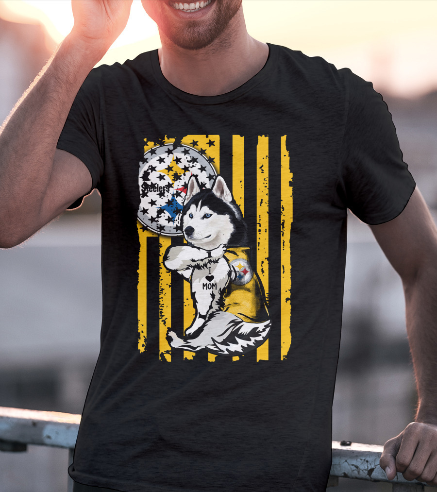 Siberian Husky Steelers Mom Fan Art With Pittsburgh Colors T-Shirt
